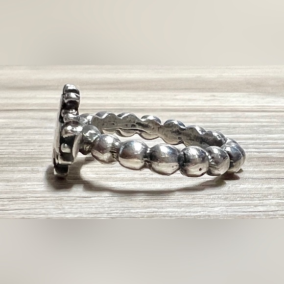 Designer Dian Malouf Sterling Silver Beaded Shank Cross Eternity Ring, Size 6.75 - Picture 3 of 9